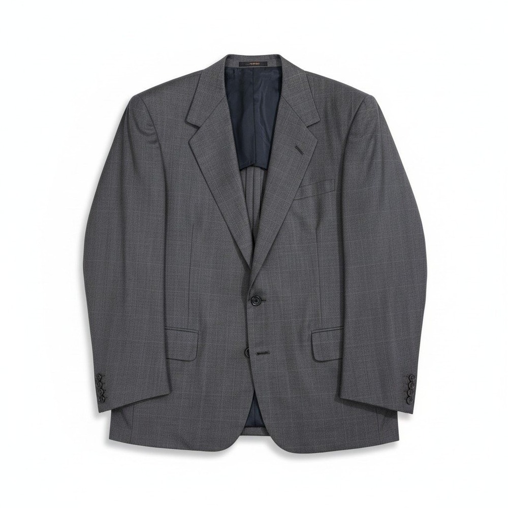 Oxxford Clothes Larrimors Grey Super Worsted Wool Plaid Blazer Laurent 40 Mens